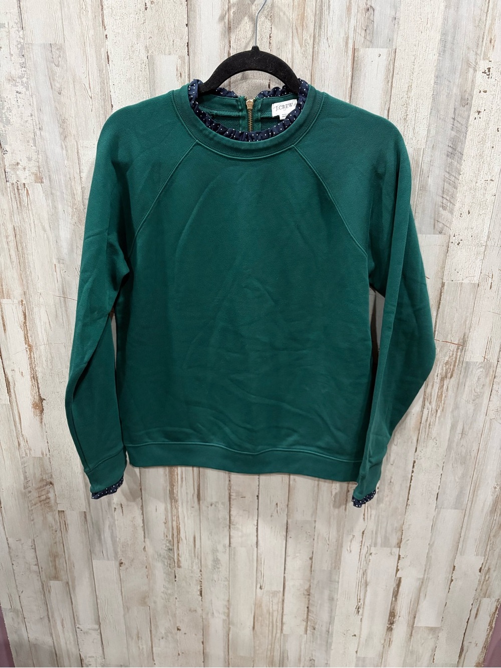 J. Crew Deep Green Woven ruffleneck pullover sweatshirt Green Dot Academic Med